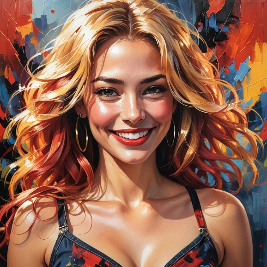 Curvaceous Woman in T-Shirt with Red Lips