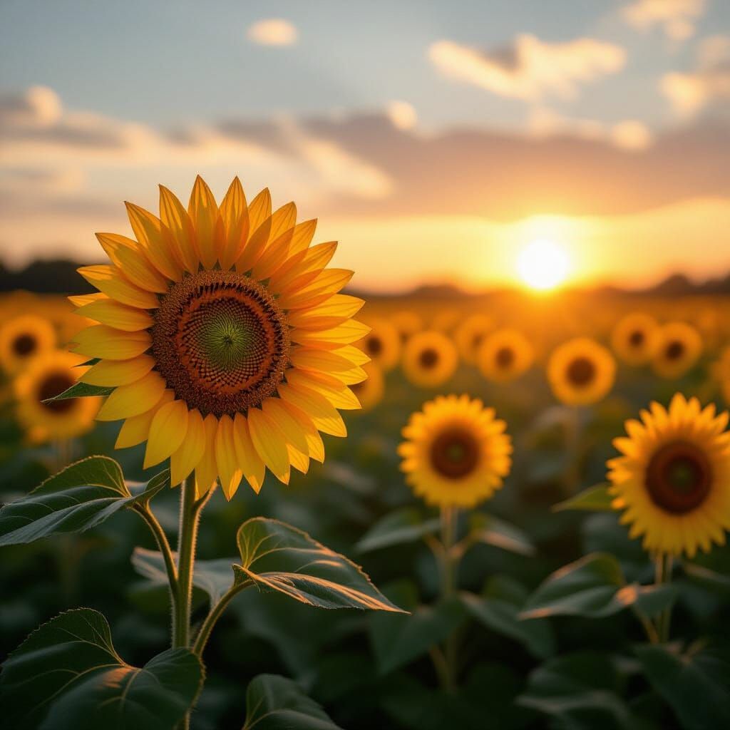 Radiant Sunflower Field Under Celestial Sun