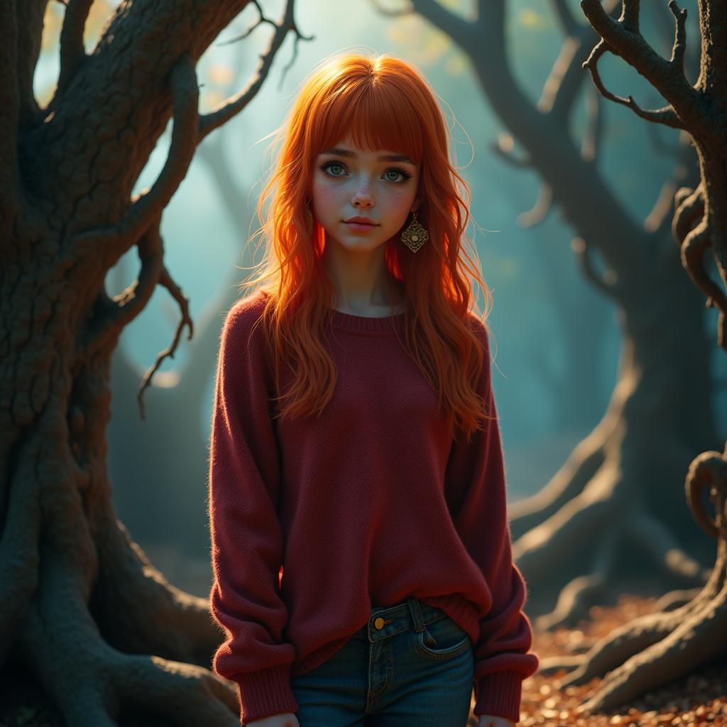 Ginger Student in Mystical Forest, Fantasy Concept Art