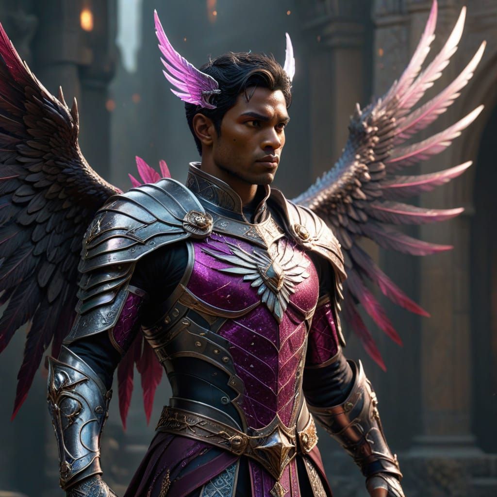 Winged Pixie Royal Herald in Majestic Silver and Magenta Uni...