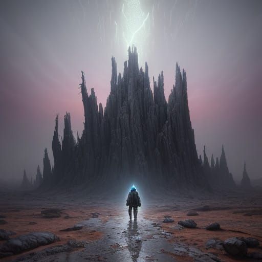 Weary Traveler Discovers Ethereal Portal in Barren Expanse