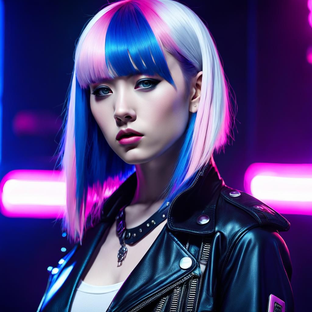 Chinese Punk Girl in Techno Club: Ultra Realistic