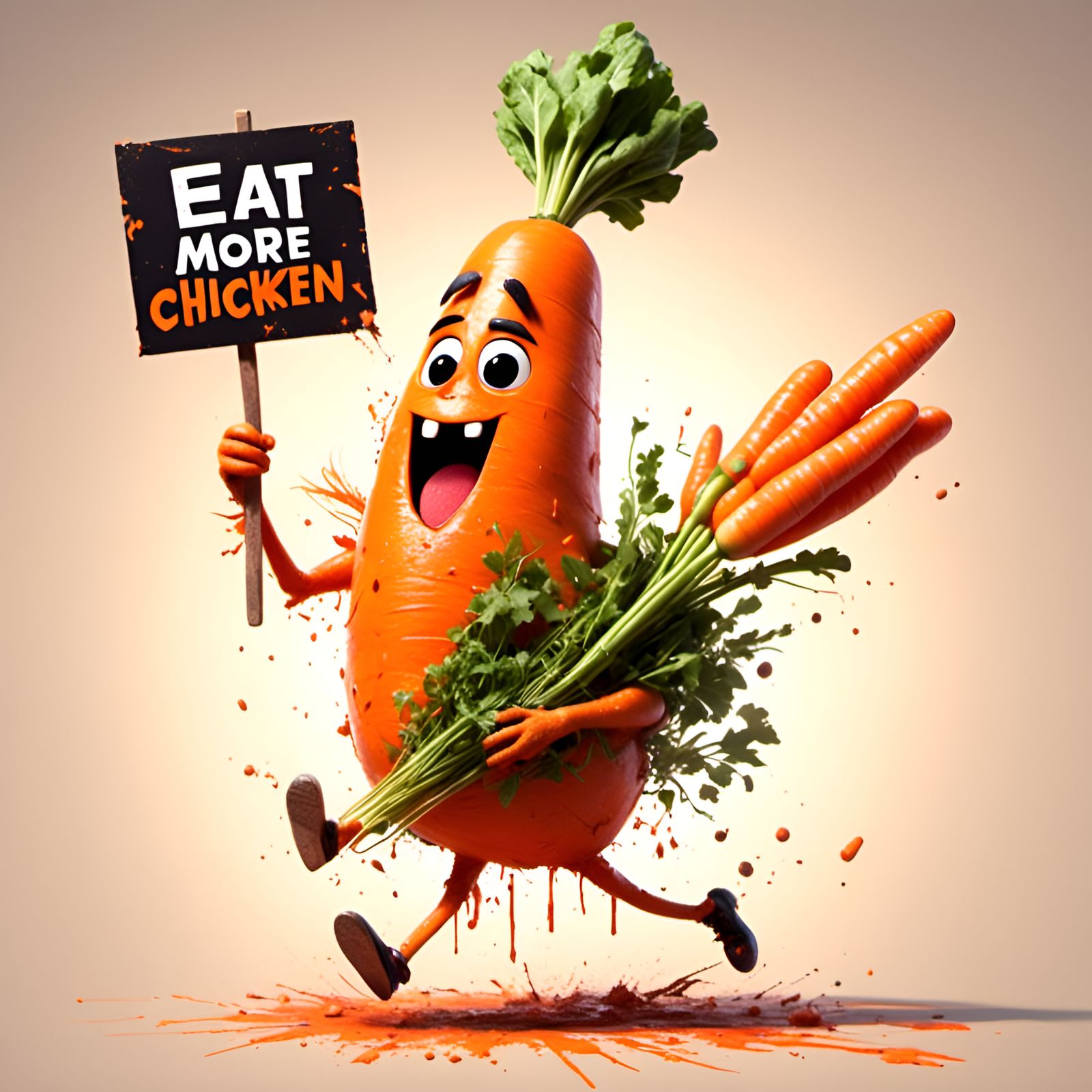 Angry Carrot Protests for Chicken in Pixar Style