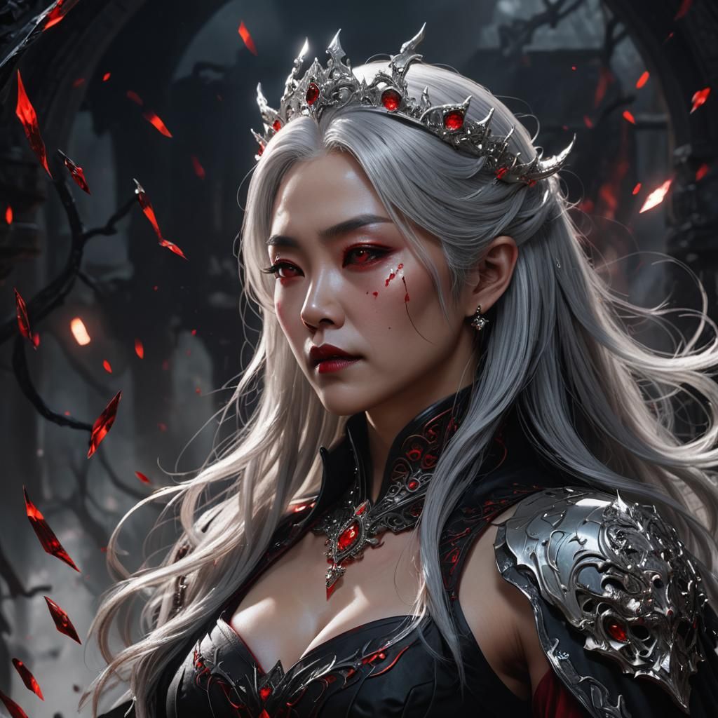 Korean Vampire Queen with Silver Hair and Crystals