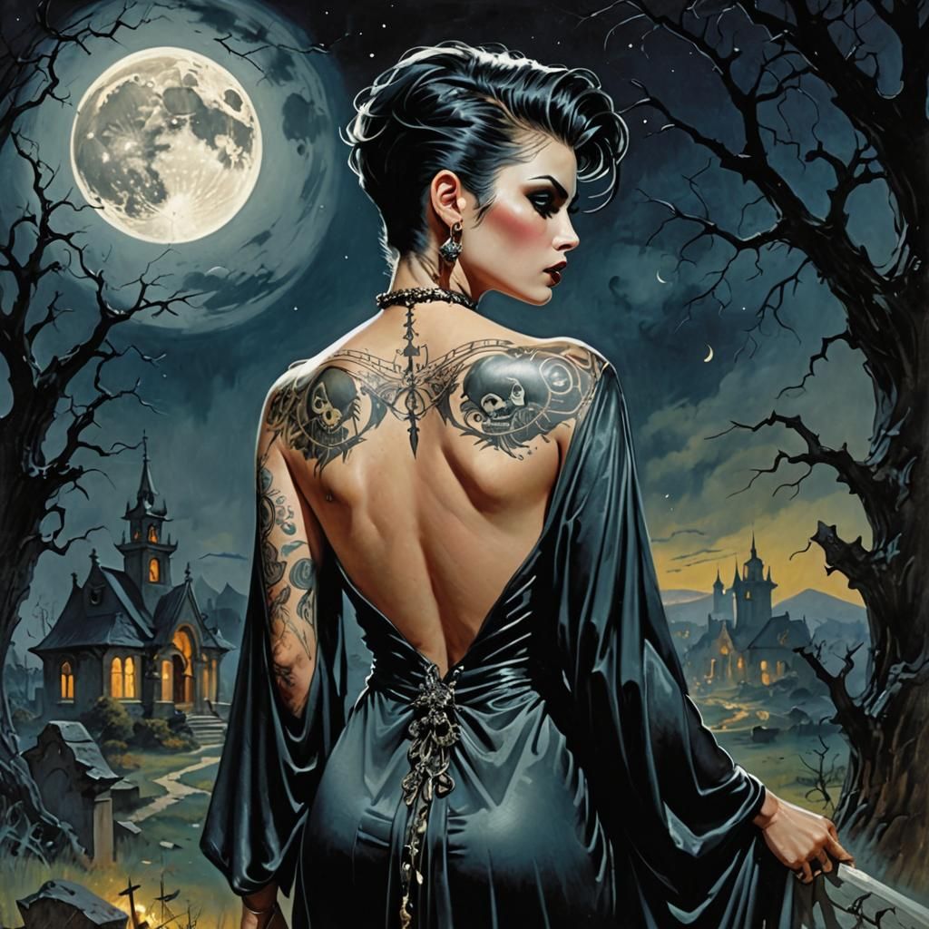 Gothic Woman with Mohawk and Tattoos, Comic Book Art