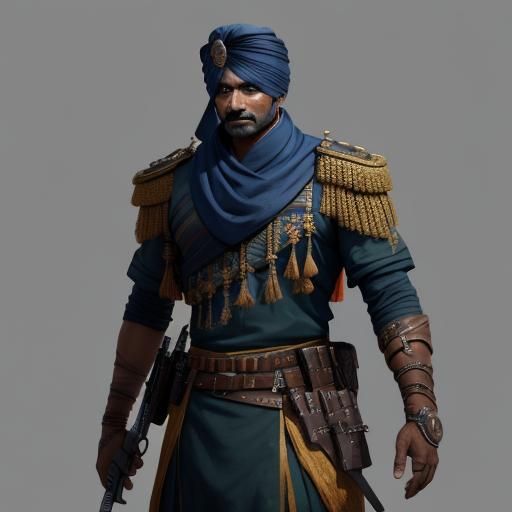 Indian Soldier with Knife: Detailed Matte Painting