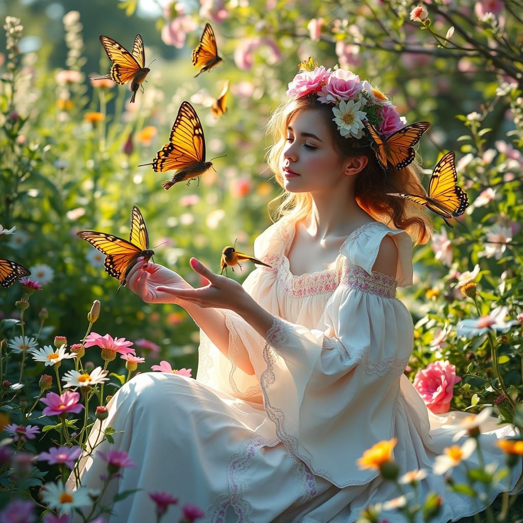 Summer Fairy Playing in Enchanted Garden