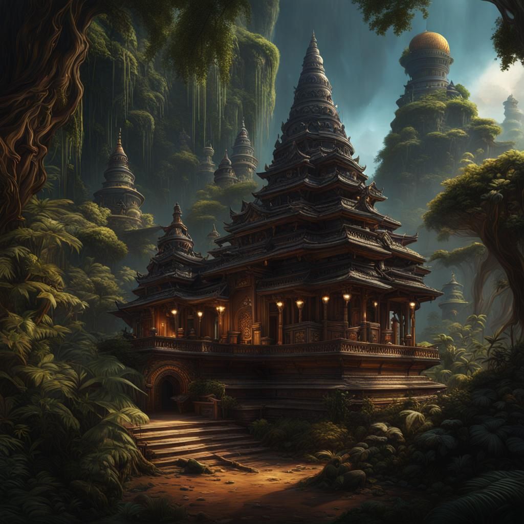 Misty Java Village Coffee: Detailed Matte Painting