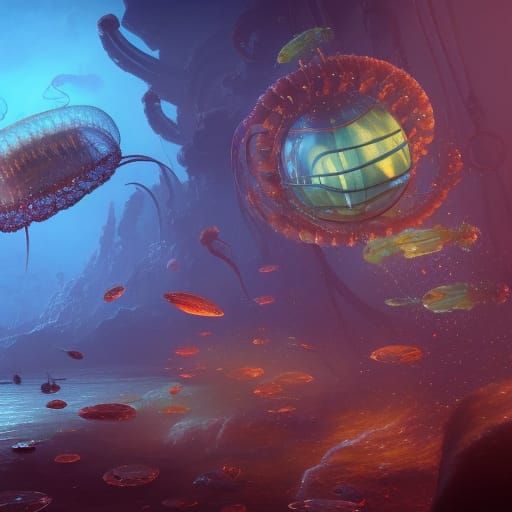 Fantastical Cat-Jellyfish Hybrid in Detailed Digital Art
