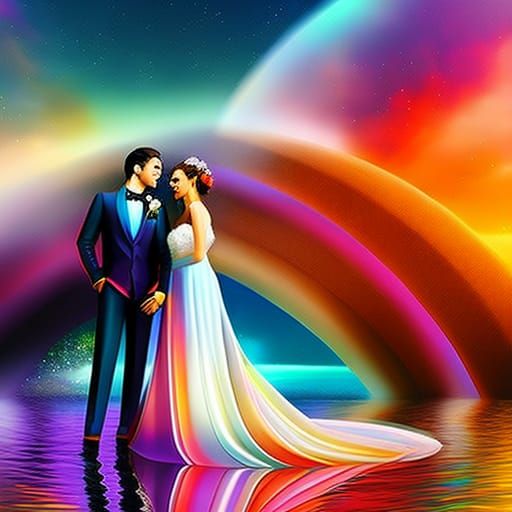 Rainbow Bridge Wedding in Impasto Style