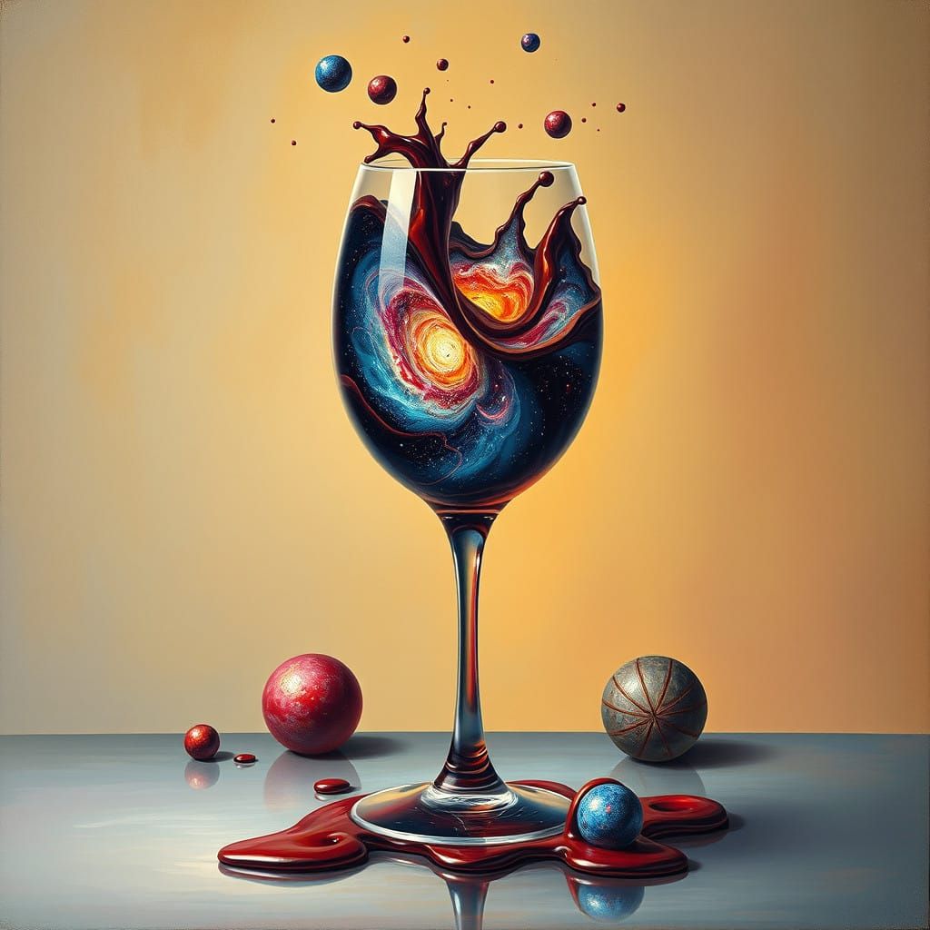 Cosmic Surrealism: Wine Glass Transforms into Galaxy