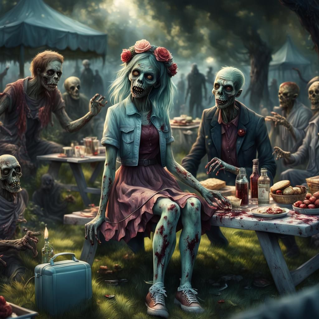 Cute Zombie Girl's Picnic in a Garden