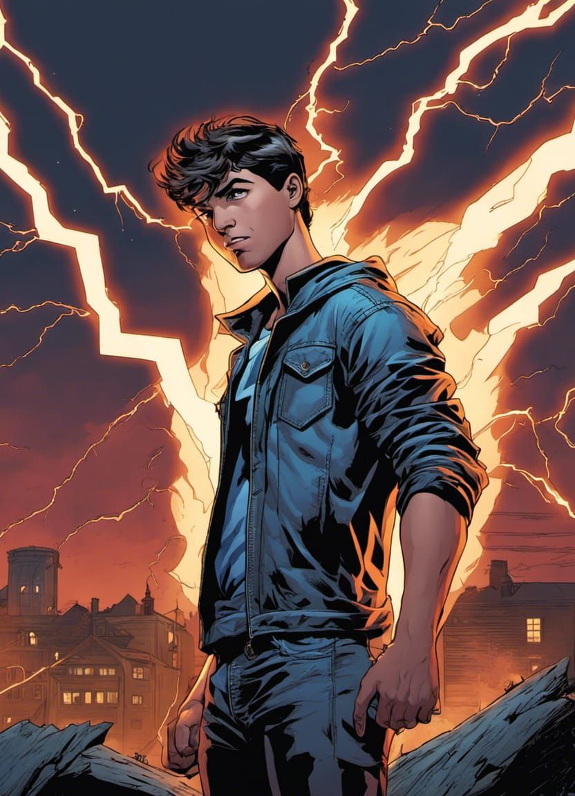 Teenager Commands Lightning: Comic Book Art Portrait