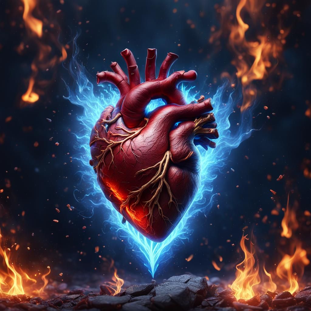 Blue Heart Ablaze: Detailed Fantasy Concept Art
