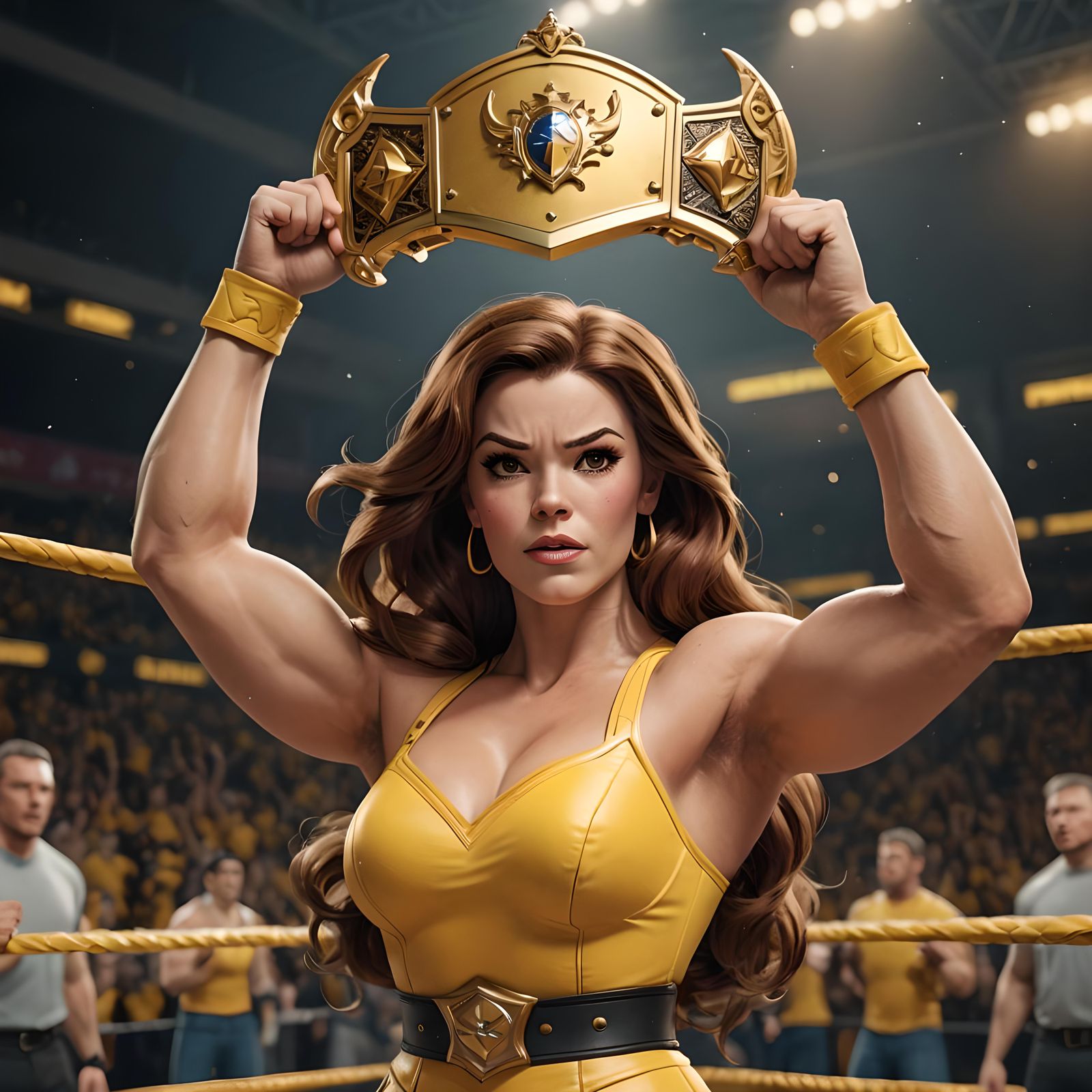 Princess Belle as Muscular Wrestler Cartoon Portrait