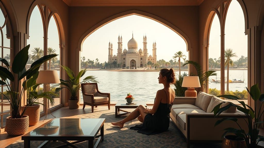 Serene Woman Overlooking Tranquil Lagoon