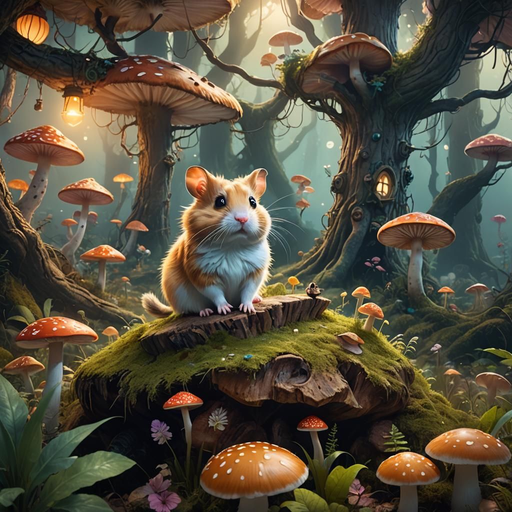 Whimsical Forest: Cat and Hamster Friends