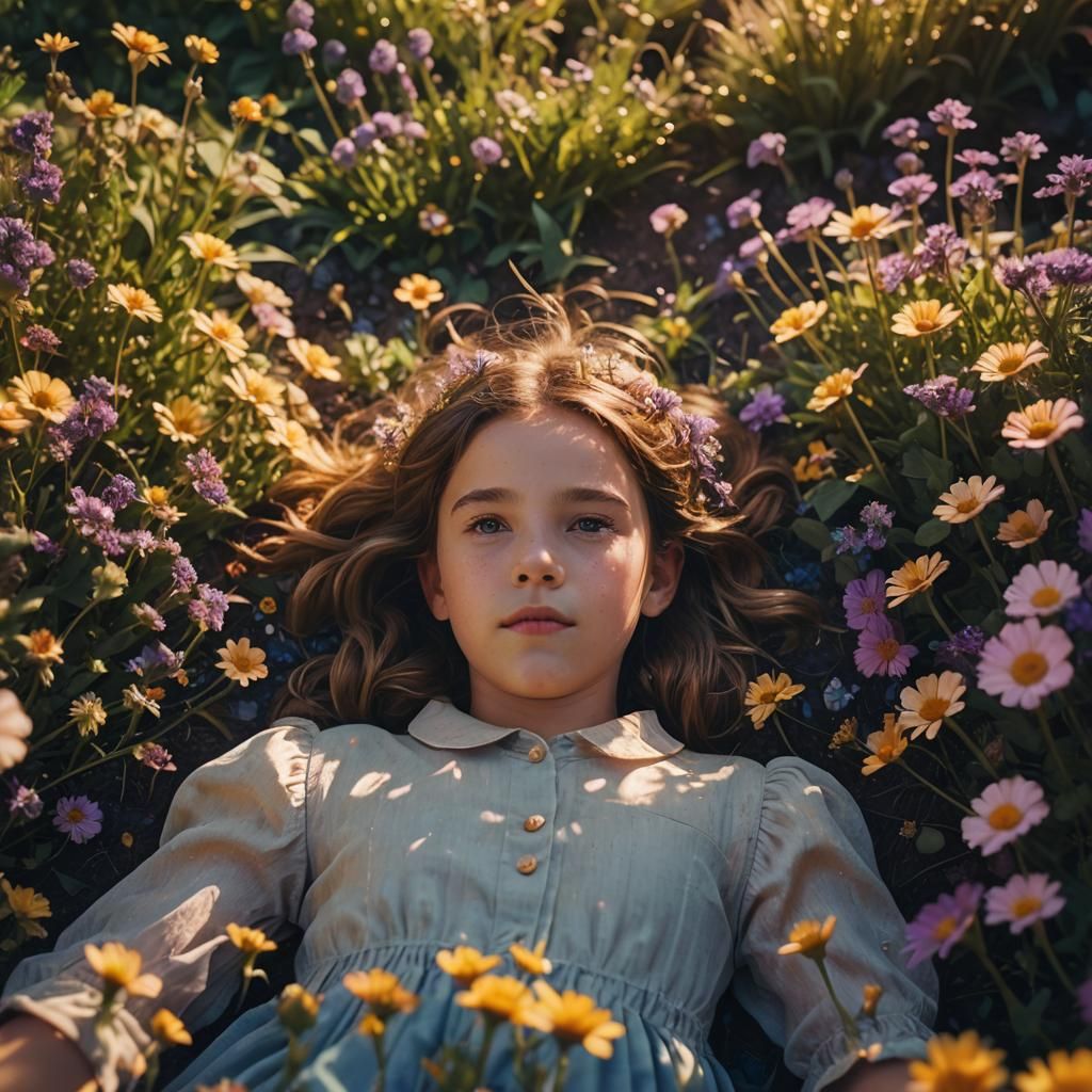 Girl in Flower Garden Reflecting the Universe