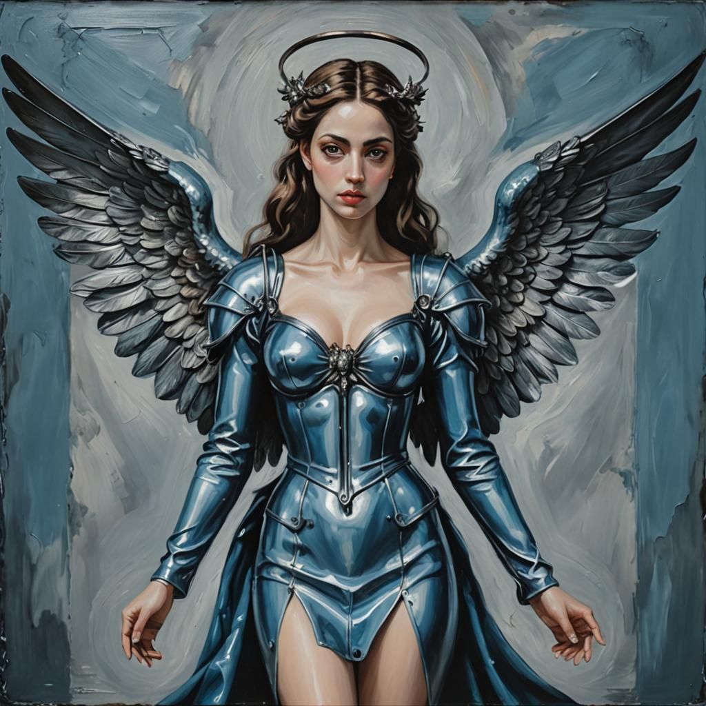 beautiful female angel gun metal blue latex wings in style o...
