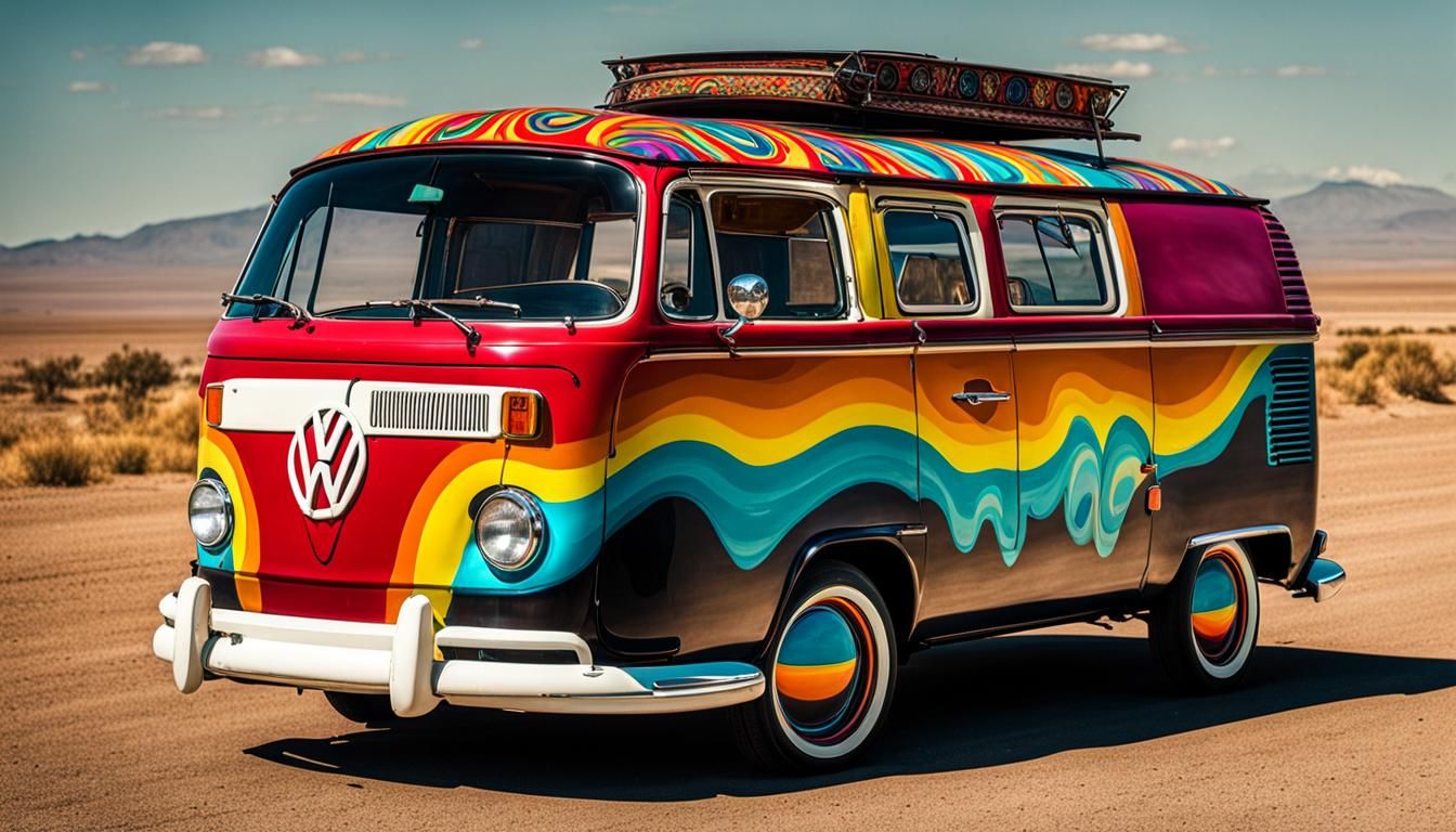 Psychedelic VW Van Driving to Burning Man