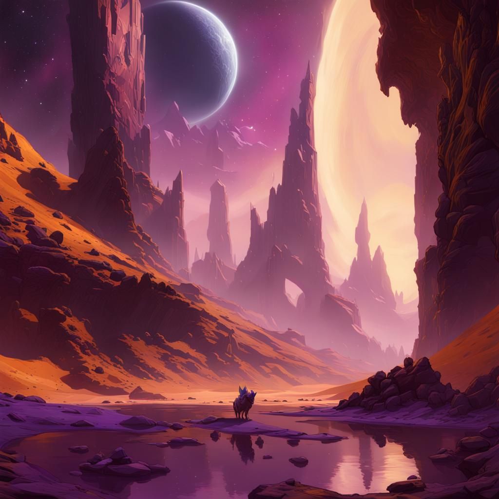 Space Fox on Mars: Dark Fantasy Art