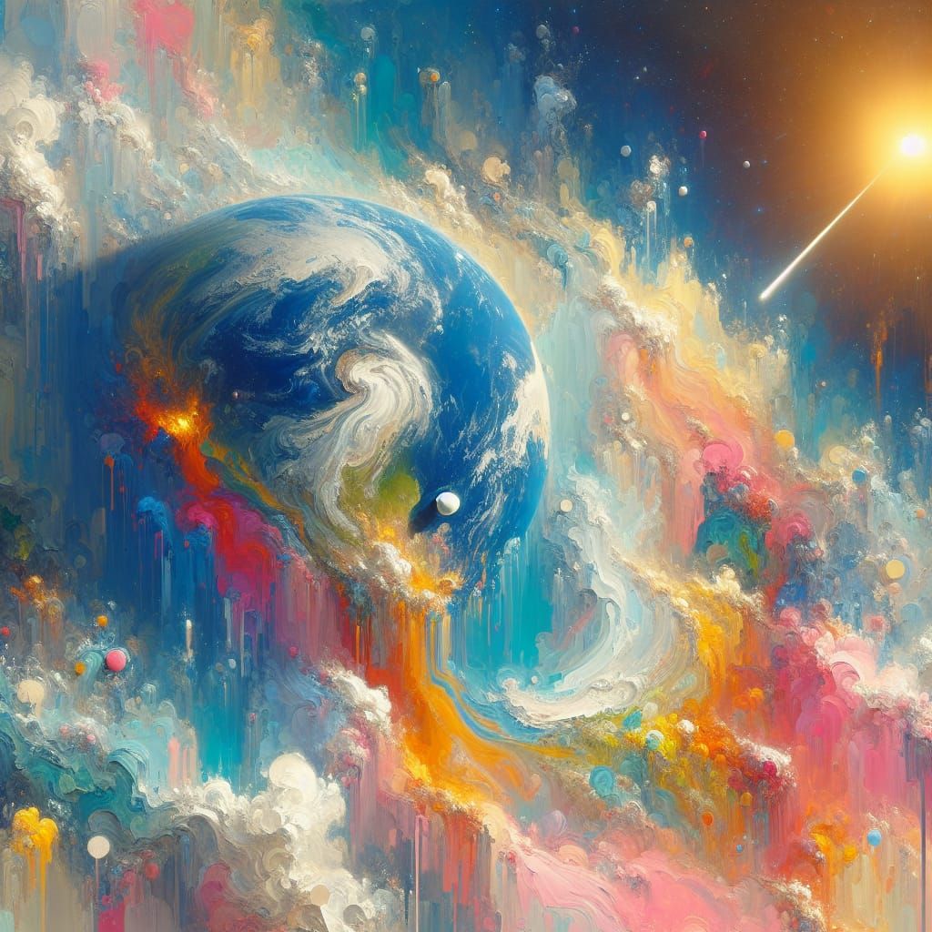 Earth from Space at Equinox in Pastel Street Art