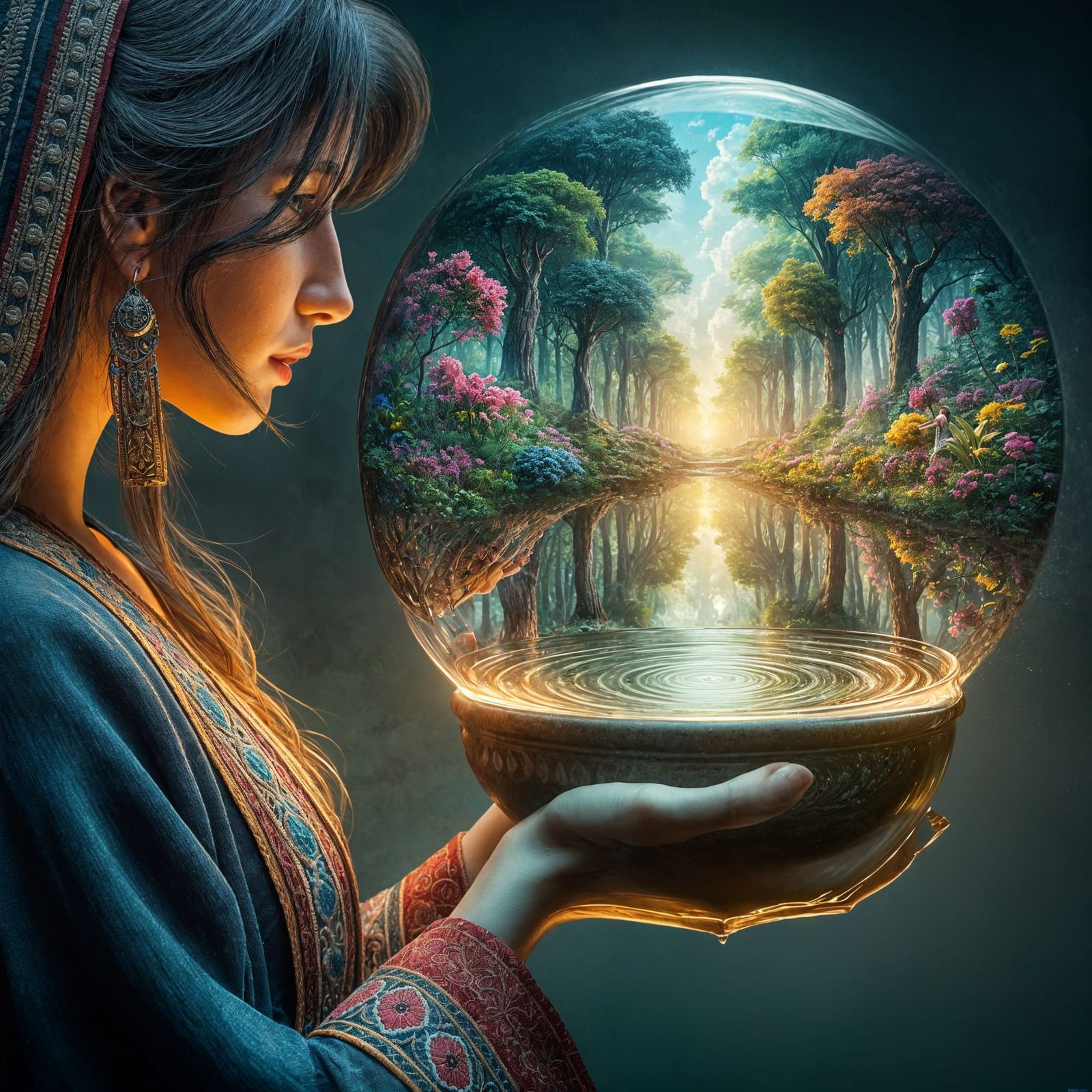 Enchanted Reflection: A Girl's Hypnotic Vision