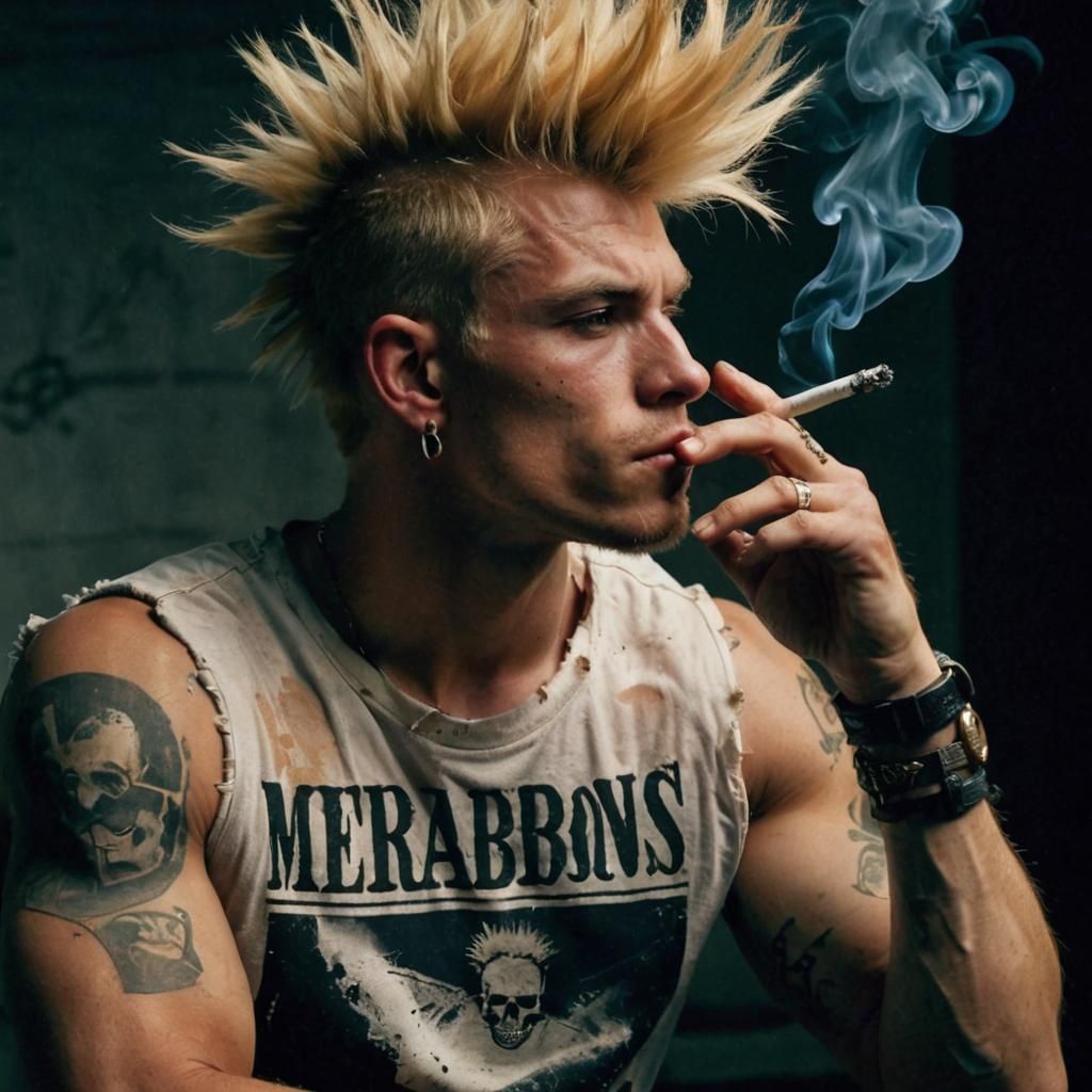 Punk Boy Smoking with Mohawk Hairstyle