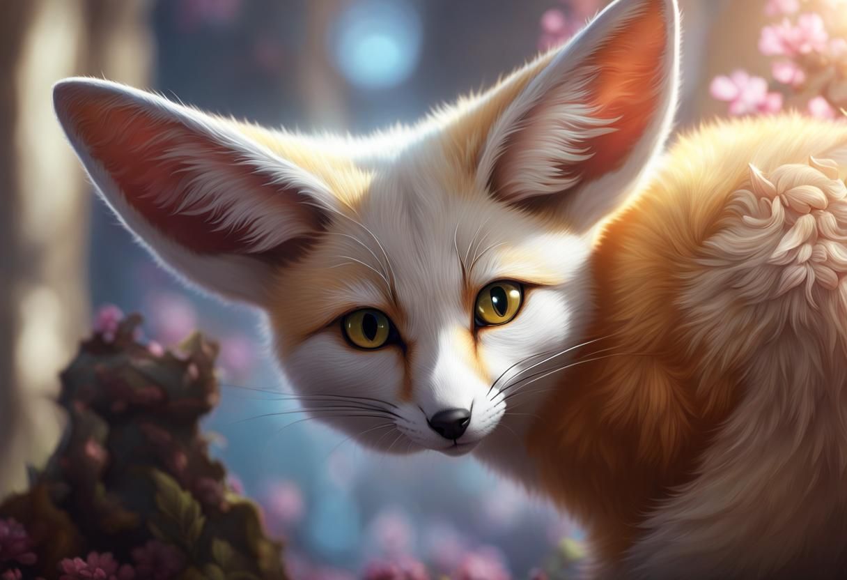 Cat and Fennec Fox Hybrid in Detailed Matte Painting
