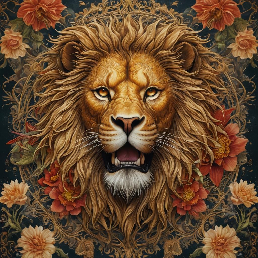 Woman's Lion Tattoo in Hyperrealistic Splash Art