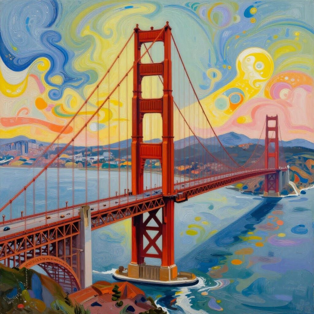 Surreal Golden Gate Bridge in Bold Colors
