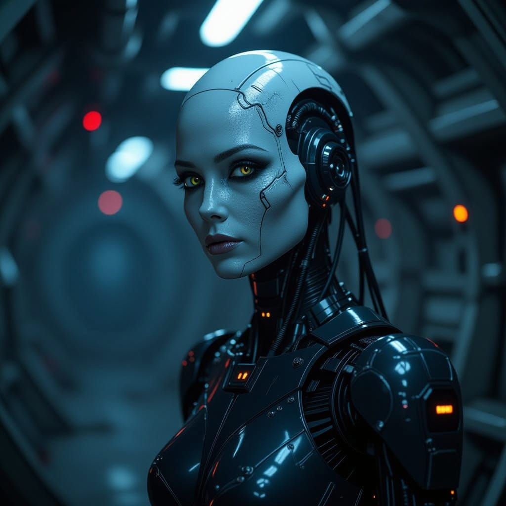 Cybernetic Borg Warrior in a Derelict Spaceship