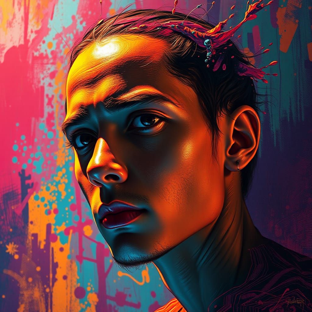 Dramatic Portrait with Futuristic Splash Art Style