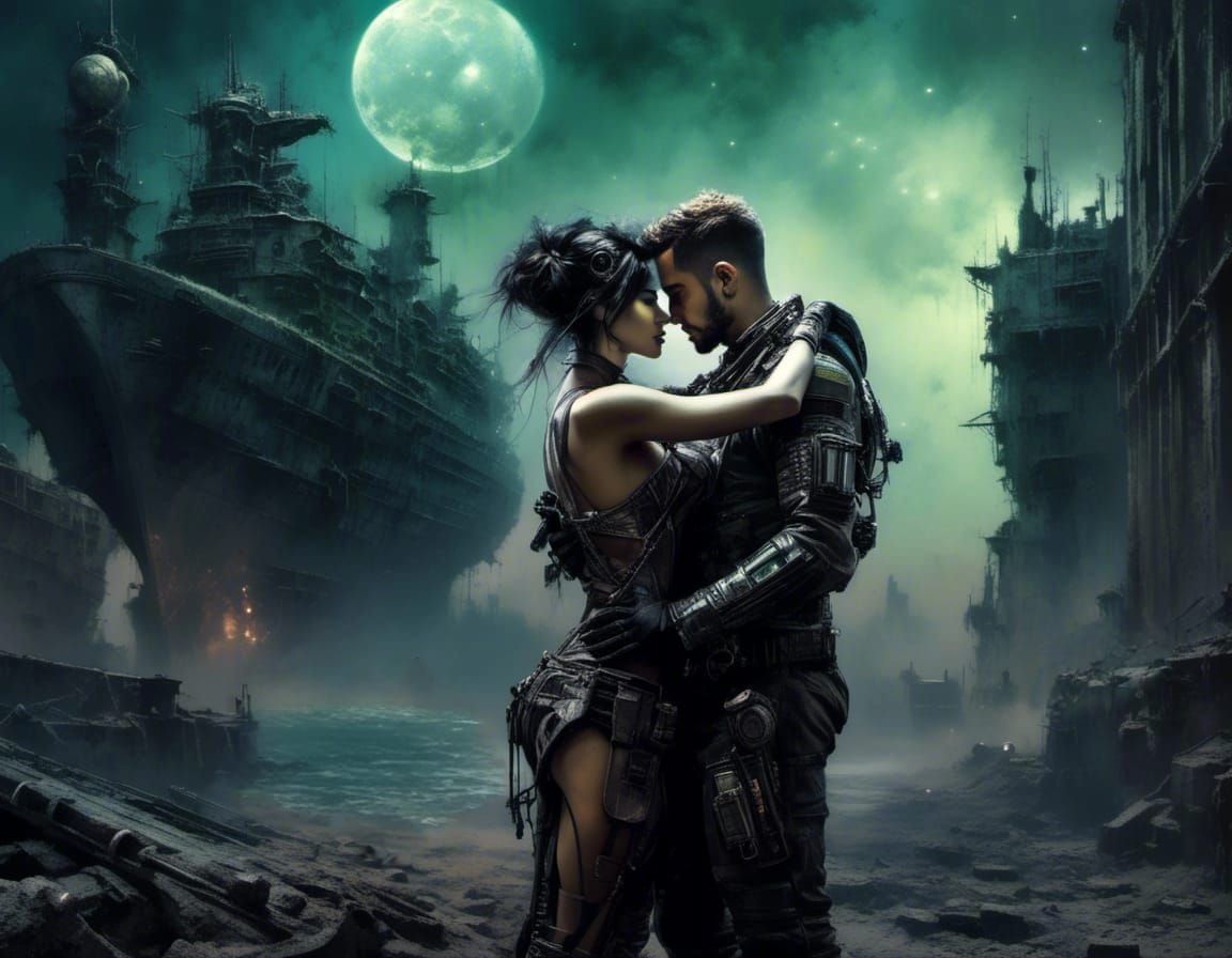 Futuristic Ruins at Night Under Colored Moons