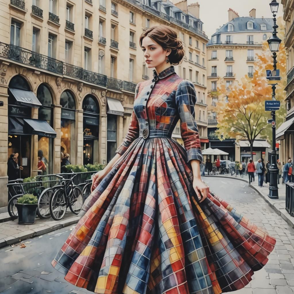 Parisian Woman in Victorian Dress: Spirograph Watercolor