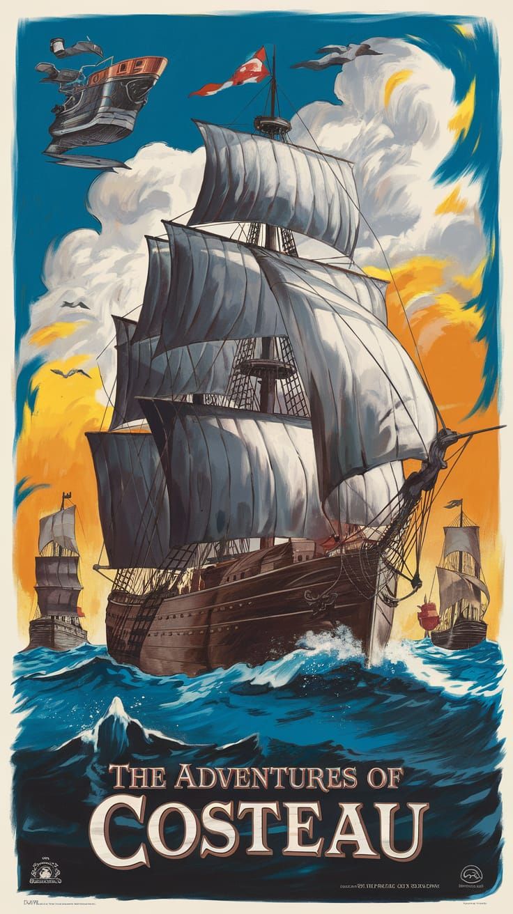 Vintage Maritime Movie Poster: The Adventures of Costeau