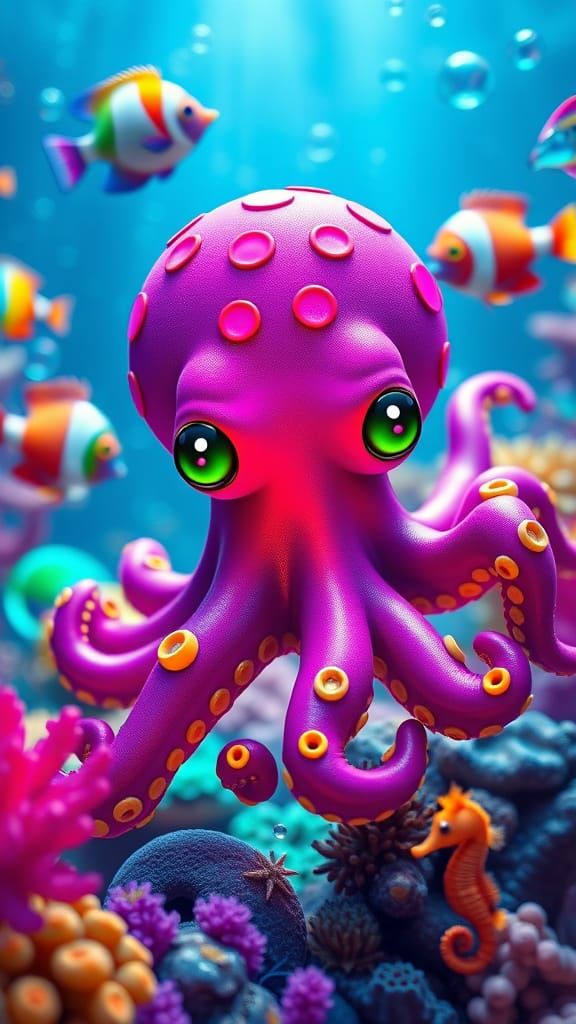 Vibrant purple/pink octopus with hot pink dots. 🐙