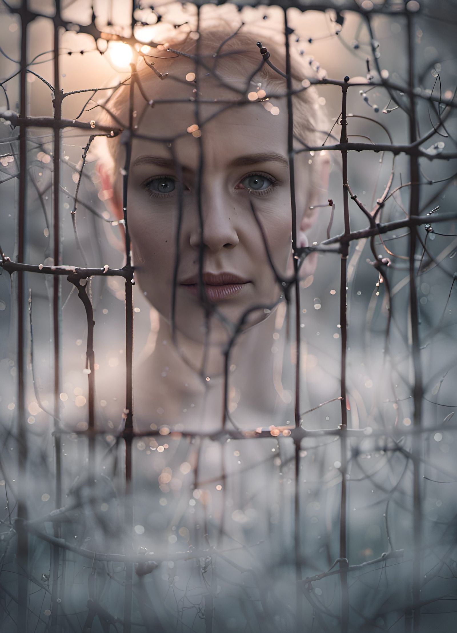 Defiant Woman in Cage with Godrays