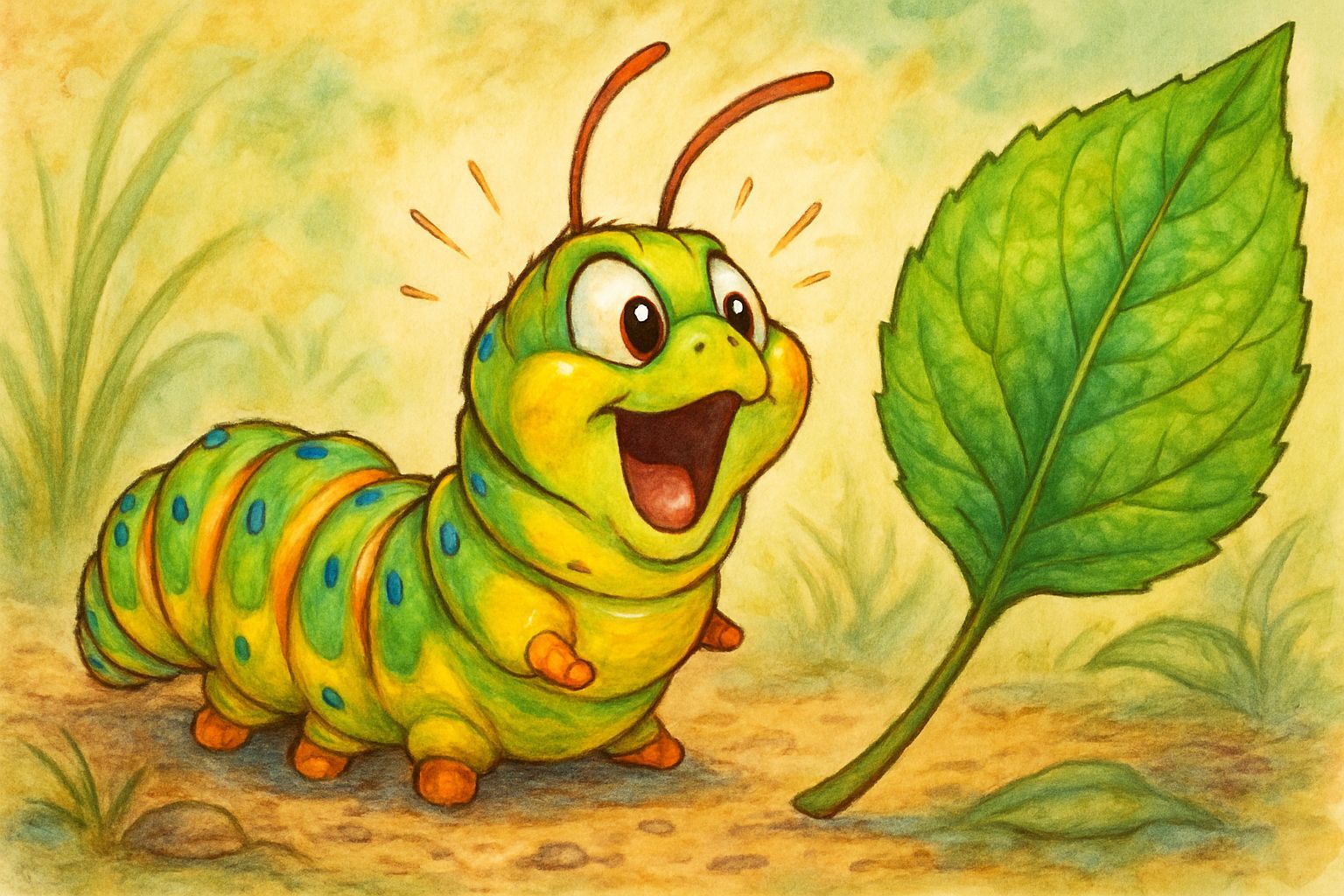 Excited Caterpillar Sees Juicy Leaf
