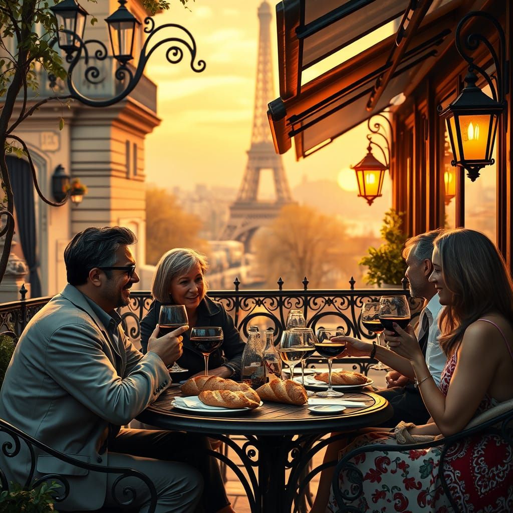 Parisians Enjoying a Leisurely Meal on Charming Terrasse