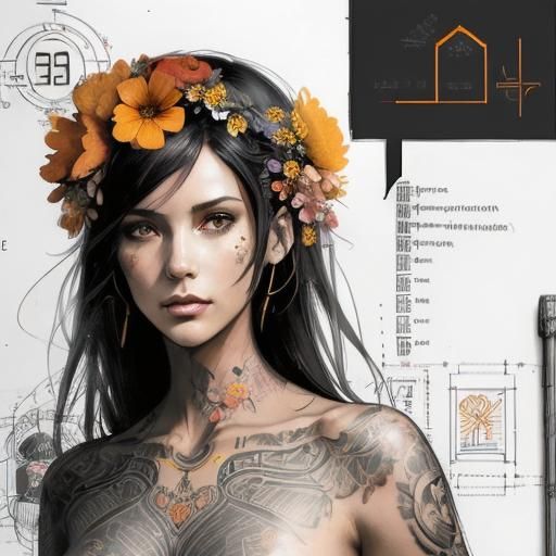 Tattooed Nude: Technical Concept Art in Black, Gold