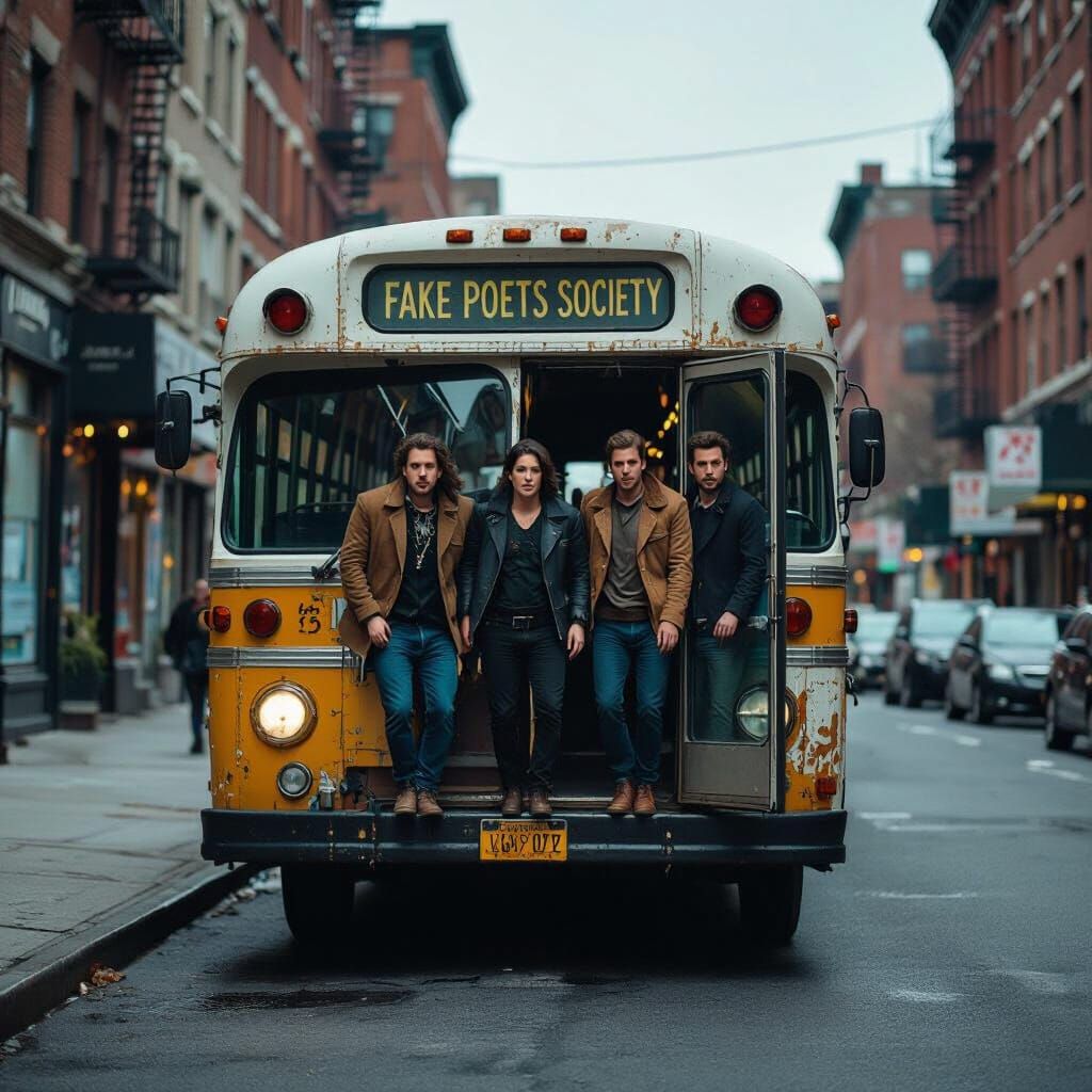 Band Exits Vintage Bus on Gritty Brooklyn Street