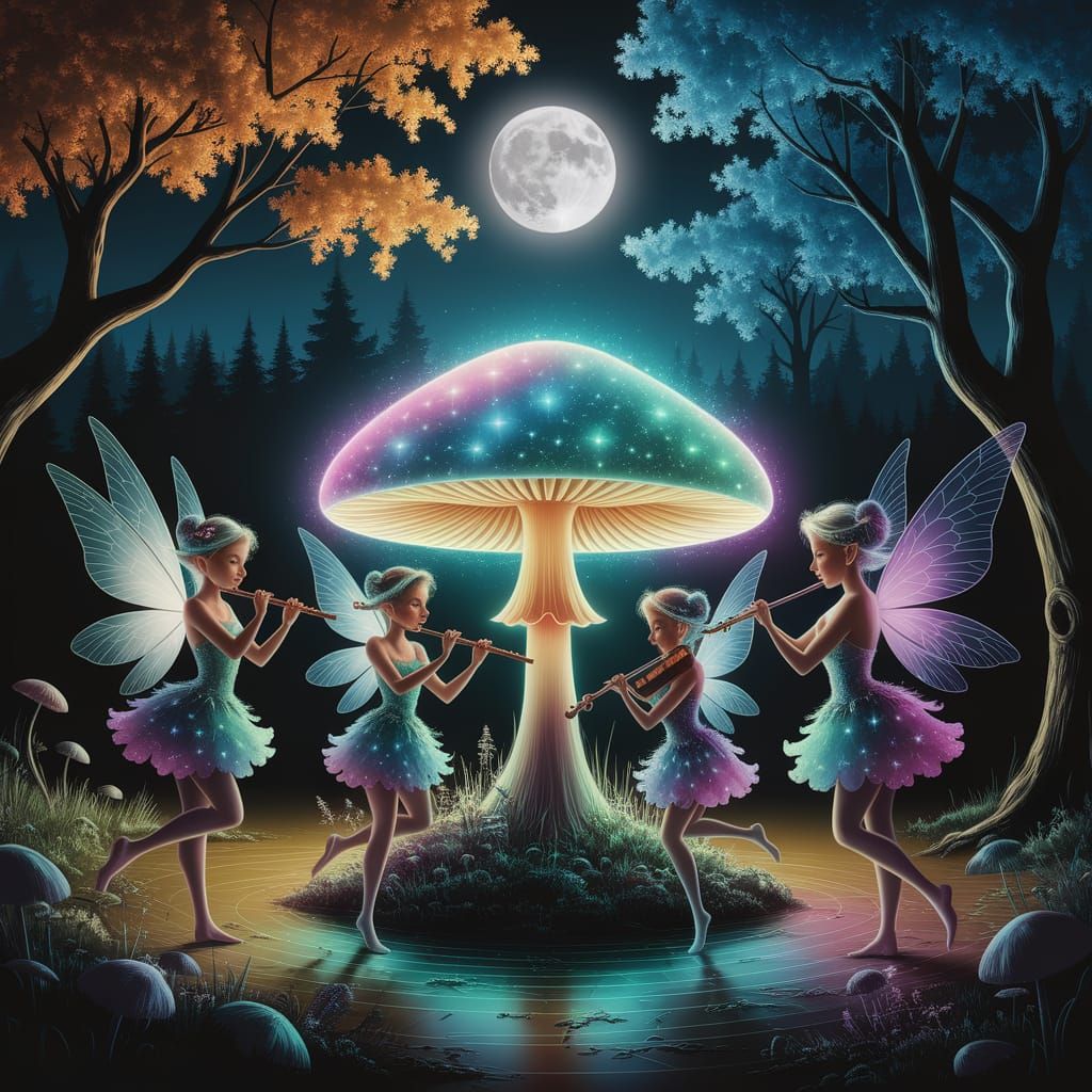 Fairies' Moonlit Concert in Enchanted Forest