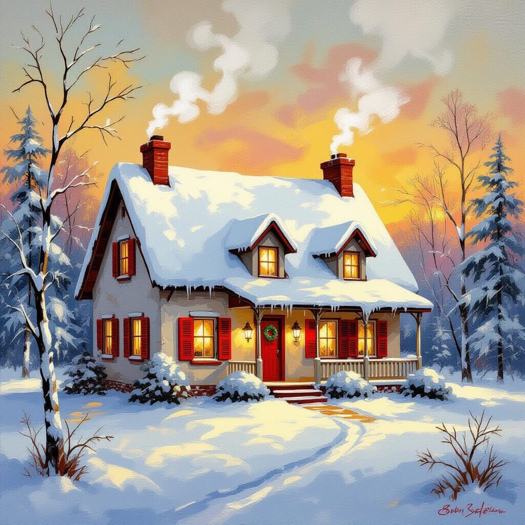 Cozy Snow Cottage with Vibrant Shutters