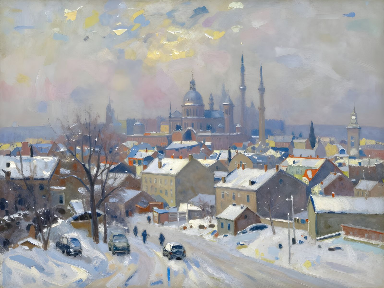 Winter Cityscape in Thick Gouache Strokes