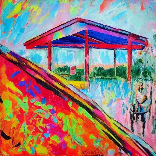 Alien Squirrel at Gas Station in Fauvist Style