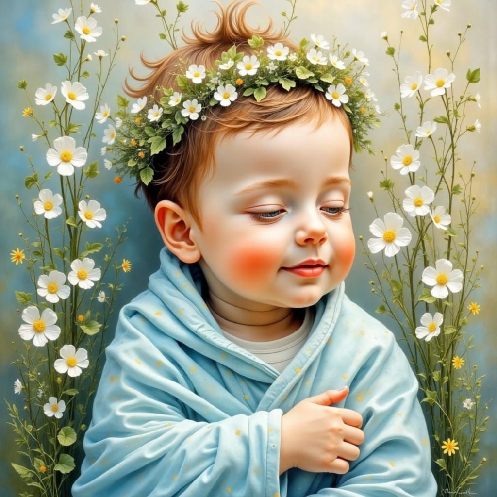 A Cherubic Baby Boy in a Whimsical Floral Scene