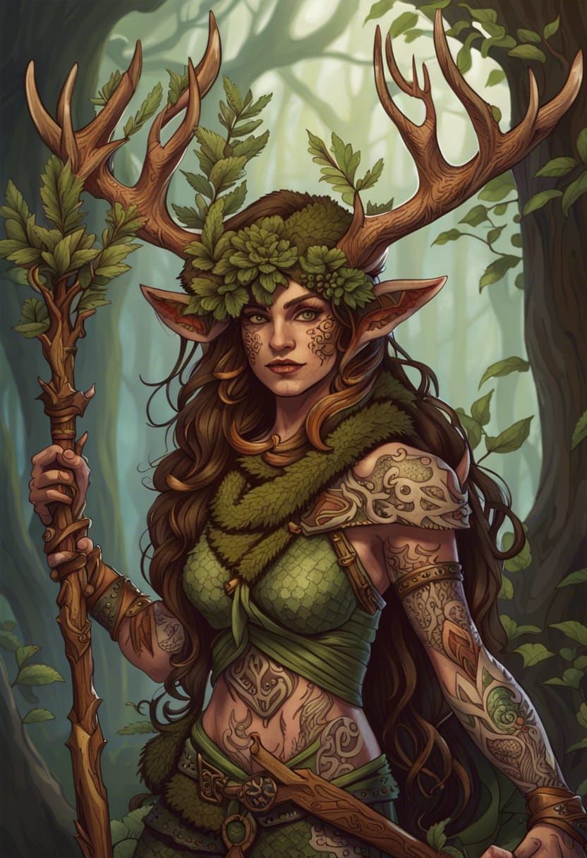 Intricate Druid Plant Person with Antlers