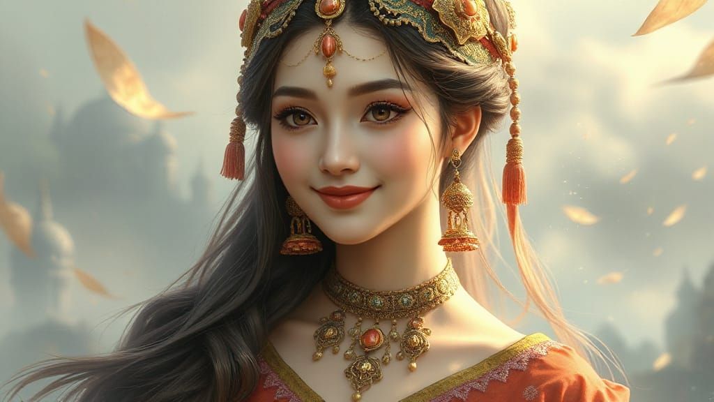Ethereal Fantasy Portrait of a Smiling Eastern Woman