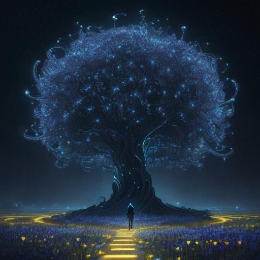 Figure Kneeling Amidst Neural Networks and Lotus Flowers